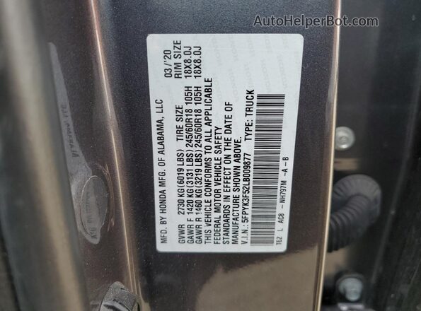 5FPYK3F52LB009877 2020 HONDA RIDGELINE Gray Вид підкапотного простору