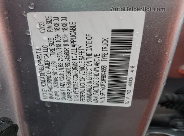 5FPYK3F53PB024958 2023 HONDA RIDGELINE Gray ძრავის განყოფილების ხედი