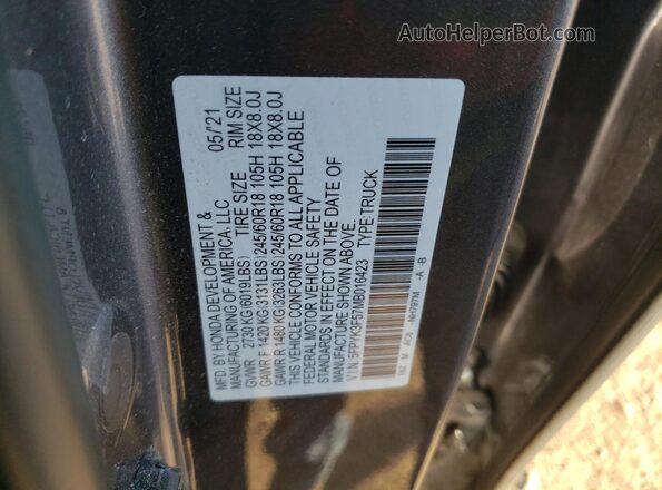5FPYK3F57MB016423 2021 HONDA RIDGELINE Gray Widok naklejki z numerem VIN