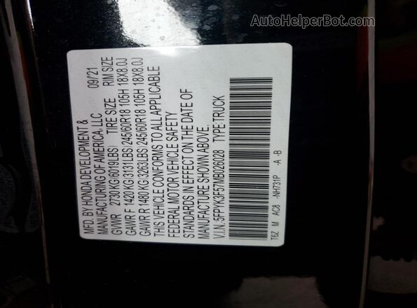 5FPYK3F57MB026028 2021 HONDA RIDGELINE Black Вид підкапотного простору