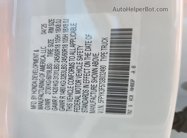 5FPYK3F57SB032490 2025 HONDA RIDGELINE White Շարժիչի բաժամունքի տեսք