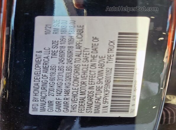 5FPYK3F59NB001052 2022 HONDA RIDGELINE Black Widok komory silnika