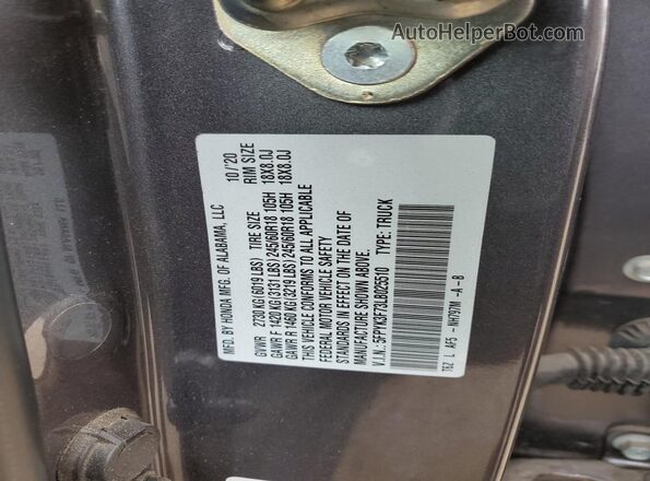 5FPYK3F73LB025510 2020 HONDA RIDGELINE Charcoal Engine compartment view