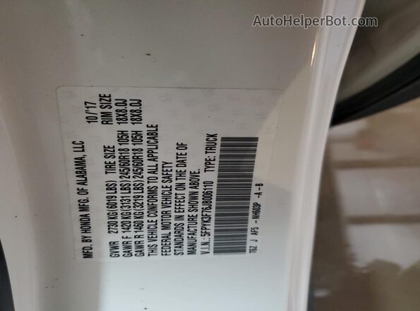 5FPYK3F76JB006110 2018 HONDA RIDGELINE White 