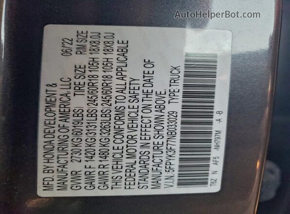 5FPYK3F77NB033029 2022 HONDA RIDGELINE Серый Вид подкапотного пространства