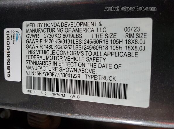 5FPYK3F77PB041229 2023 HONDA RIDGELINE Серый Вид подкапотного пространства