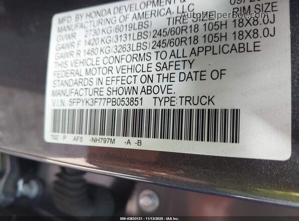 5FPYK3F77PB053851 2023 HONDA RIDGELINE Gray Engine compartment view