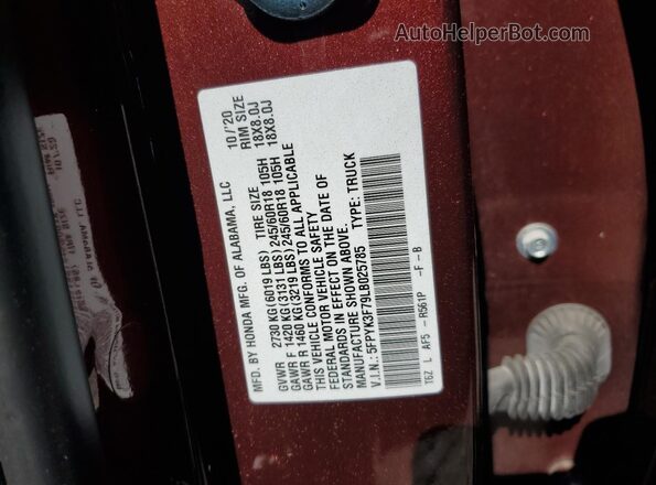 5FPYK3F79LB025785 2020 HONDA RIDGELINE Бордовый Вид подкапотного пространства