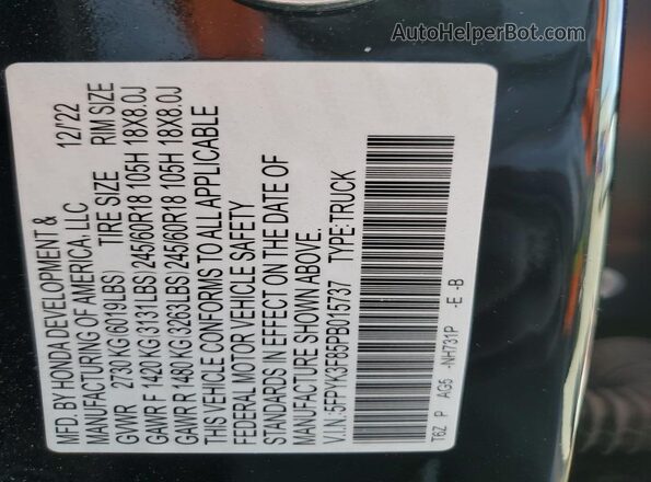 5FPYK3F85PB015737 2023 HONDA RIDGELINE Black Вид підкапотного простору