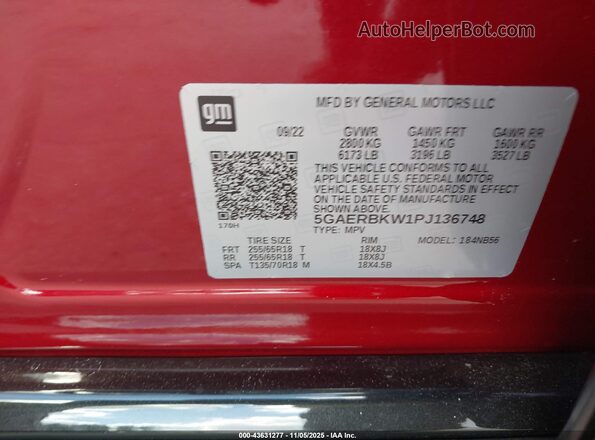 5GAERBKW1PJ136748 2023 BUICK ENCLAVE Red ძრავის განყოფილების ხედი