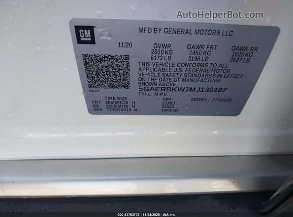 5GAERBKW7MJ130187 2021 BUICK ENCLAVE White Շարժիչի բաժամունքի տեսք