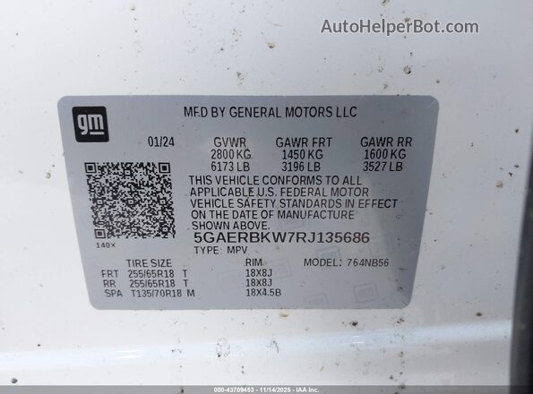 5GAERBKW7RJ135686 2024 BUICK ENCLAVE White Вид підкапотного простору
