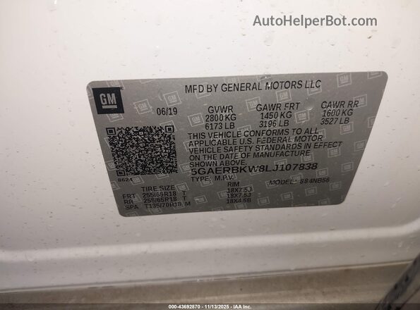5GAERBKW8LJ107838 2020 BUICK ENCLAVE White Engine compartment view