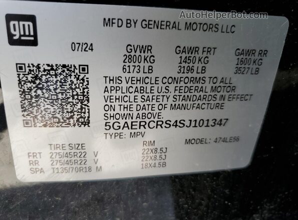 5GAERCRS4SJ101347 2025 BUICK ENCLAVE Black VIN կոդի պիտակի տեսք