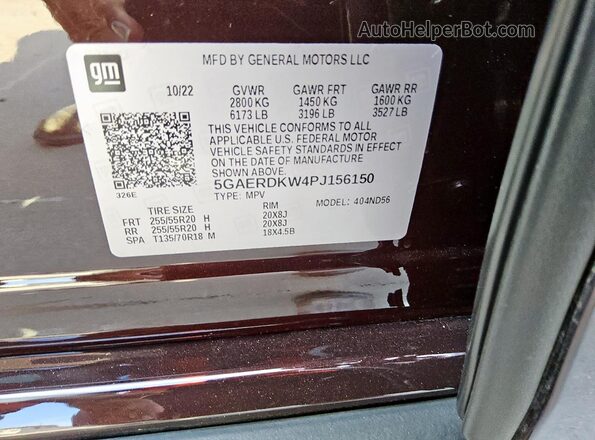 5GAERDKW4PJ156150 2023 BUICK ENCLAVE Burgundy Widok naklejki z numerem VIN