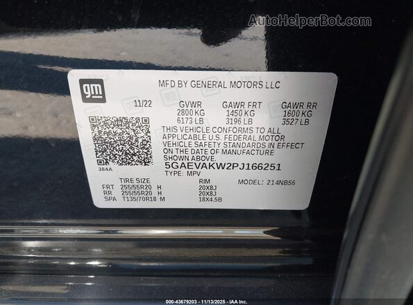 5GAEVAKW2PJ166251 2023 BUICK ENCLAVE Black Вид підкапотного простору