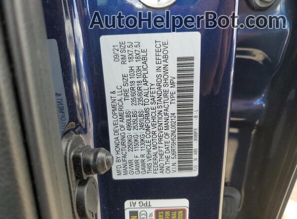 5J6RT6H52NL002124 2022 HONDA CR-V Blue 