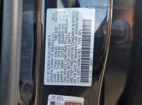 5J8TC1H63ML021823 2021 ACURA RDX Black Widok naklejki z numerem VIN