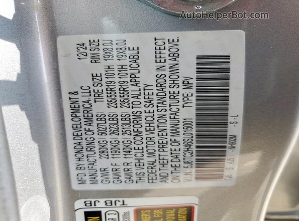 5J8TC2H46SL015001 2025 ACURA RDX Silver Вид наклейки з VIN-кодом