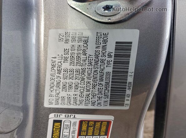 5J8TC2H55ML030309 2021 ACURA RDX Silver VIN sticker view