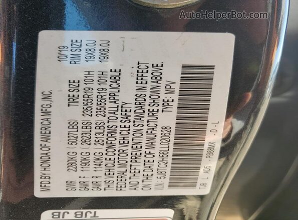 5J8TC2H56LL020628 2020 ACURA RDX Charcoal VIN կոդի պիտակի տեսք