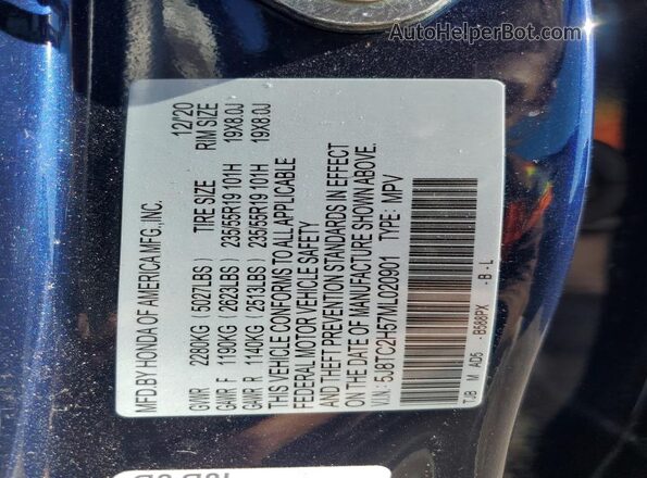 5J8TC2H57ML020901 2021 ACURA RDX Blue Շարժիչի բաժամունքի տեսք