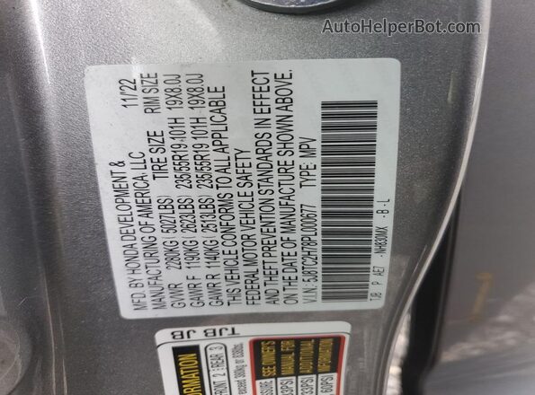 5J8TC2H78PL000677 2023 ACURA RDX Silver Widok naklejki z numerem VIN