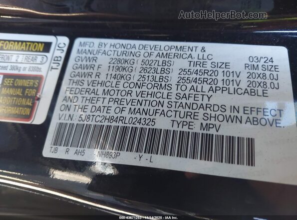5J8TC2H84RL024325 2024 ACURA RDX Black 
