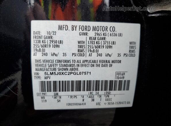 5LM5J0XC2PGL07571 2023 LINCOLN AVIATOR Black Vista de la etiqueta del VIN