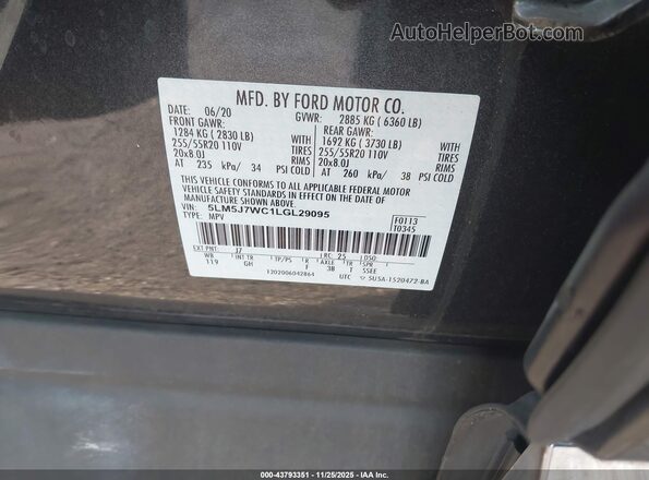 5LM5J7WC1LGL29095 2020 LINCOLN AVIATOR Gray Vista del compartimento del motor