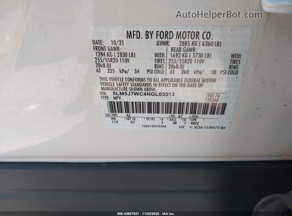5LM5J7WC4NGL03013 2022 LINCOLN AVIATOR White Engine compartment view