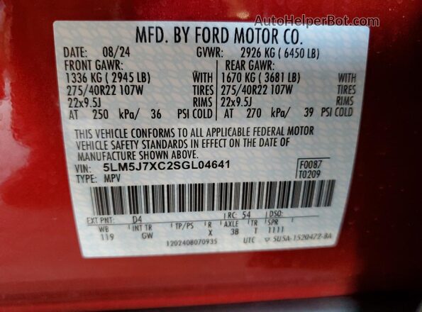 5LM5J7XC2SGL04641 2025 LINCOLN AVIATOR Red Вид підкапотного простору