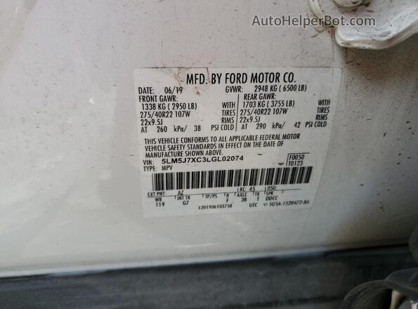 5LM5J7XC3LGL02074 2020 LINCOLN AVIATOR White Widok wnętrza 360 stopni