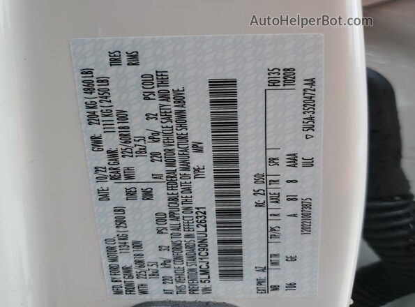 5LMCJ1C90NUL26321 2022 LINCOLN CORSAIR White Widok wnętrza 360 stopni