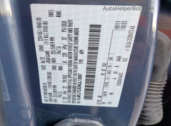 5LMCJ1C93NUL13997 2022 LINCOLN CORSAIR Blue VIN sticker view
