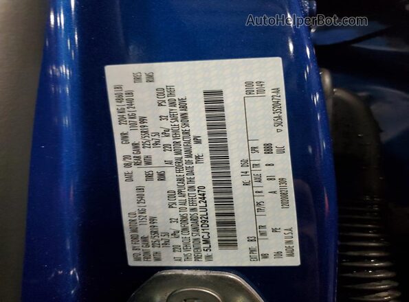5LMCJ1D92LUL24470 2020 LINCOLN CORSAIR Blue Vista de la etiqueta del VIN