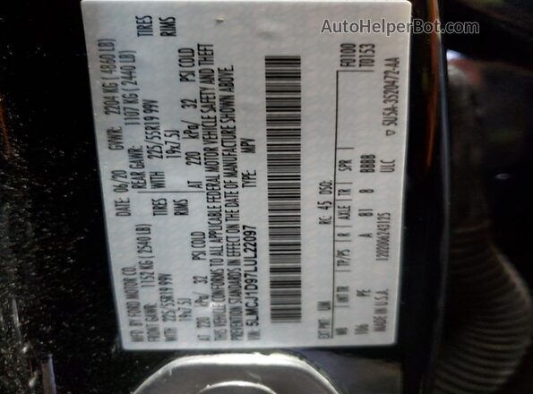 5LMCJ1D97LUL22097 2020 LINCOLN CORSAIR Black Vista de la etiqueta del VIN