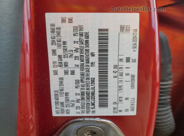 5LMCJ2D98LUL13902 2020 LINCOLN CORSAIR Red Вид наклейки з VIN-кодом