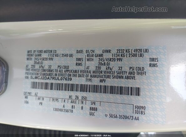 5LMCJ2DA7RUL07639 2024 LINCOLN CORSAIR White 