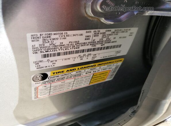 5LMJJ2LT7LEL17244 2020 LINCOLN NAVIGATOR Серебряный Вид наклейки с VIN-кодом