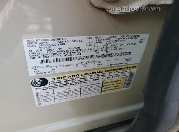 5LMJJ3HT0JEL05240 2018 LINCOLN NAVIGATOR Beige Widok naklejki z numerem VIN