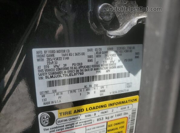 5LMJJ3LT0LEL07760 2020 LINCOLN NAVIGATOR Black Вид наклейки з VIN-кодом