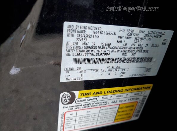 5LMJJ3TT8LEL07084 2020 LINCOLN NAVIGATOR Черный Вид наклейки с VIN-кодом