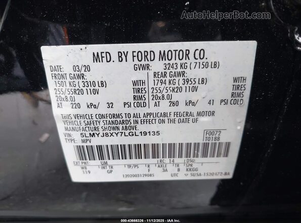 5LMYJ8XY7LGL19135 2020 LINCOLN AVIATOR Black Widok komory silnika