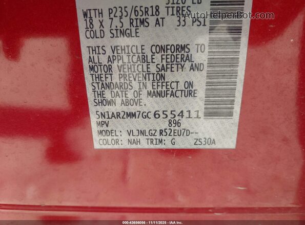 5N1AR2MM7GC655411 2016 NISSAN PATHFINDER Red Engine compartment view