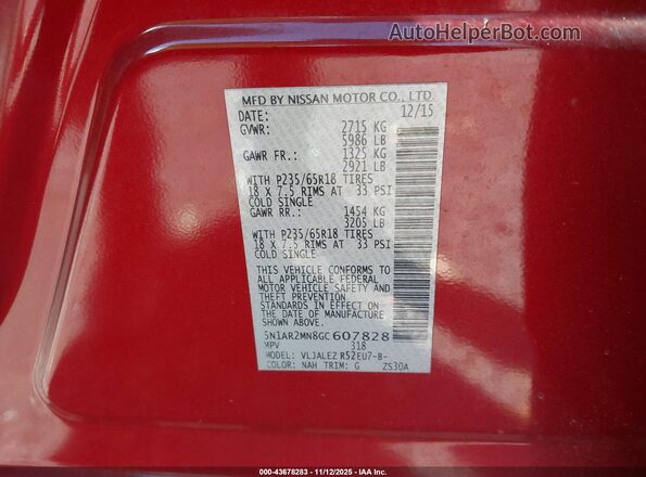 5N1AR2MN8GC607828 2016 NISSAN PATHFINDER Красный Вид подкапотного пространства