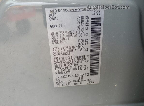 5N1AZ2CJ5PC115272 2023 NISSAN MURANO Gray VIN sticker view