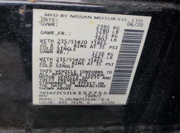 5N1AZ2CS2LN152755 2020 NISSAN MURANO Black VIN կոդի պիտակի տեսք