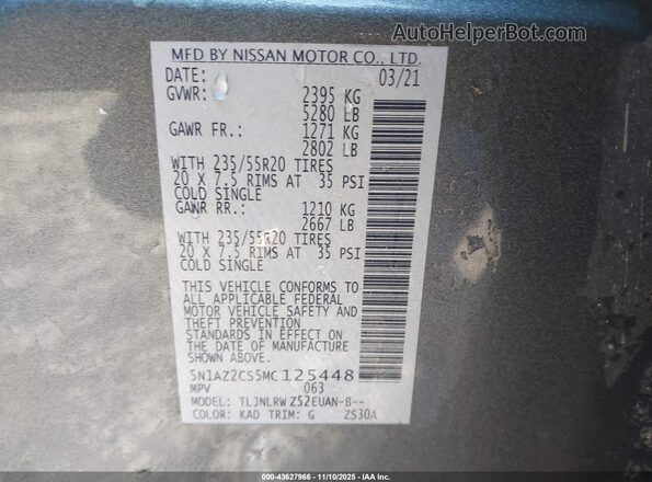 5N1AZ2CS5MC125448 2021 NISSAN MURANO Серый Вид подкапотного пространства