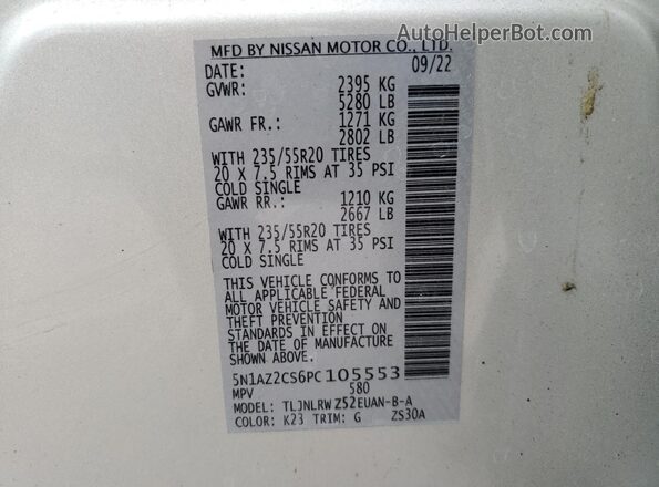 5N1AZ2CS6PC105553 2023 NISSAN MURANO Silver VIN sticker view